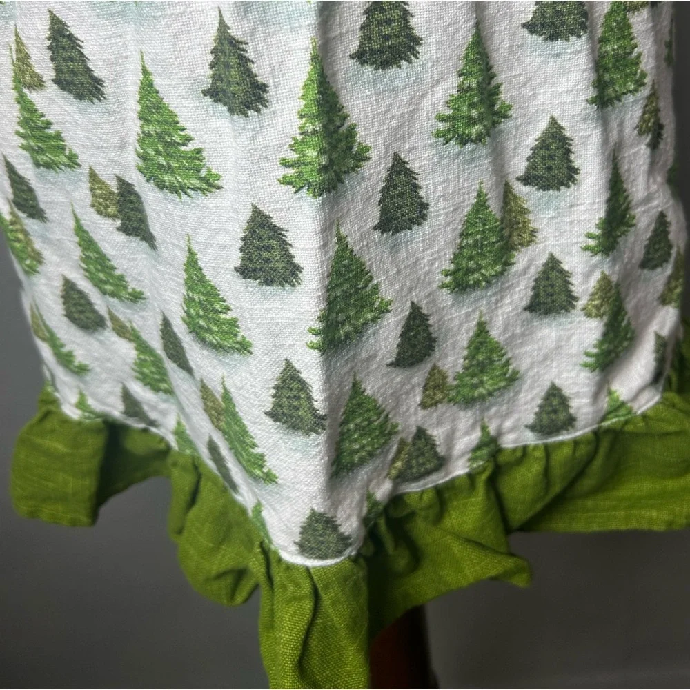 Green‎ Christmas Tree Ruffled Full Apron bib holiday baking one size
